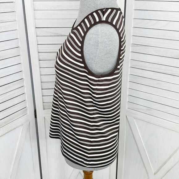 Covington Striped Ribbed Knit Tank Top Brown White Medium Stretchy - Picture 2 of 10